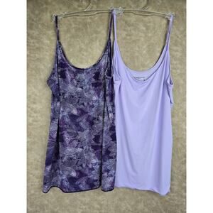 2 Jockey XXL Silky Camisole Tank Tops Chemise Purple Print & Lavender